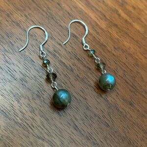 Handmade natural labradorite sterling silver hook earrings